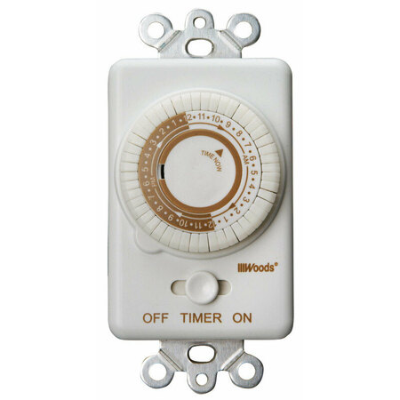 WOODS Mechanical Timer, 20 A, 125 V, 2500 W, 24 hr Time Setting, 24 On/Off Cycles Per Day Cycle, White 59745WD